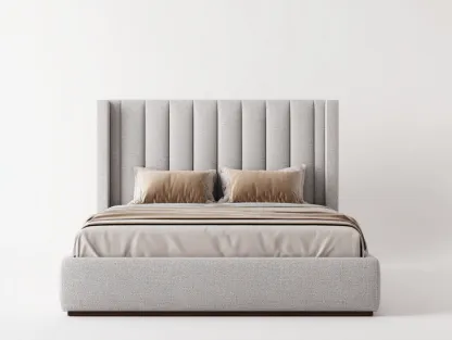 Cama doble tapizada en tela 210x160x115 cm - gris claro - diseño moderno para dormitorio-Casauphaus