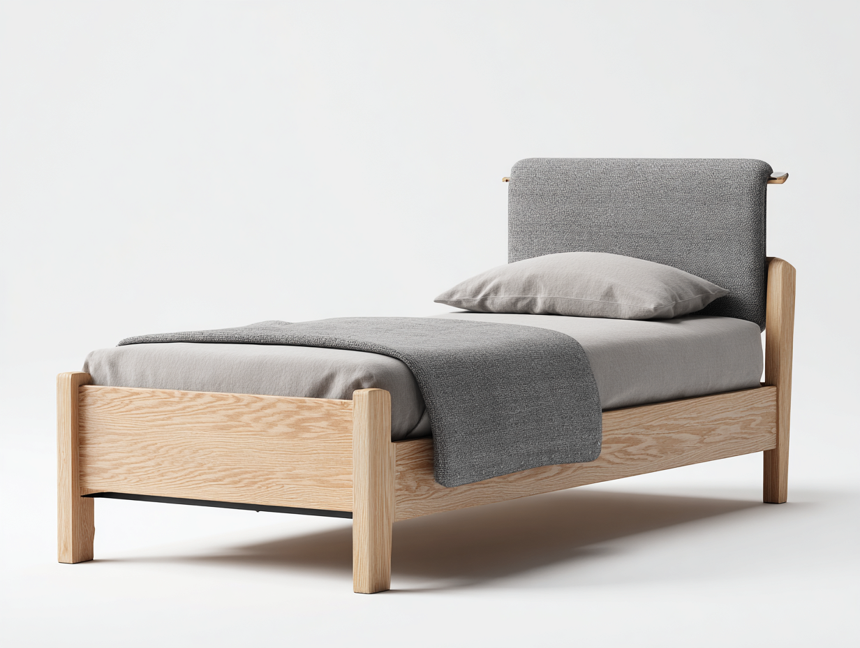 Cama individual de madera con cabecero tapizado 190x90x95 cm - marrón-gris - diseño moderno-Casauphaus