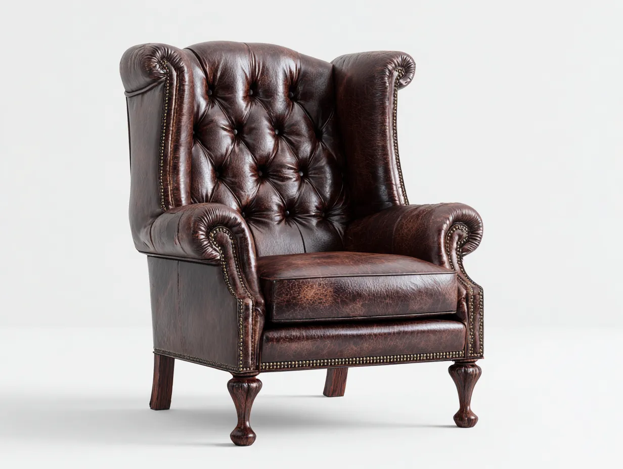 Sillón de piel 85x90x105 cm - marrón oscuro - diseño clásico para salón-Casauphaus