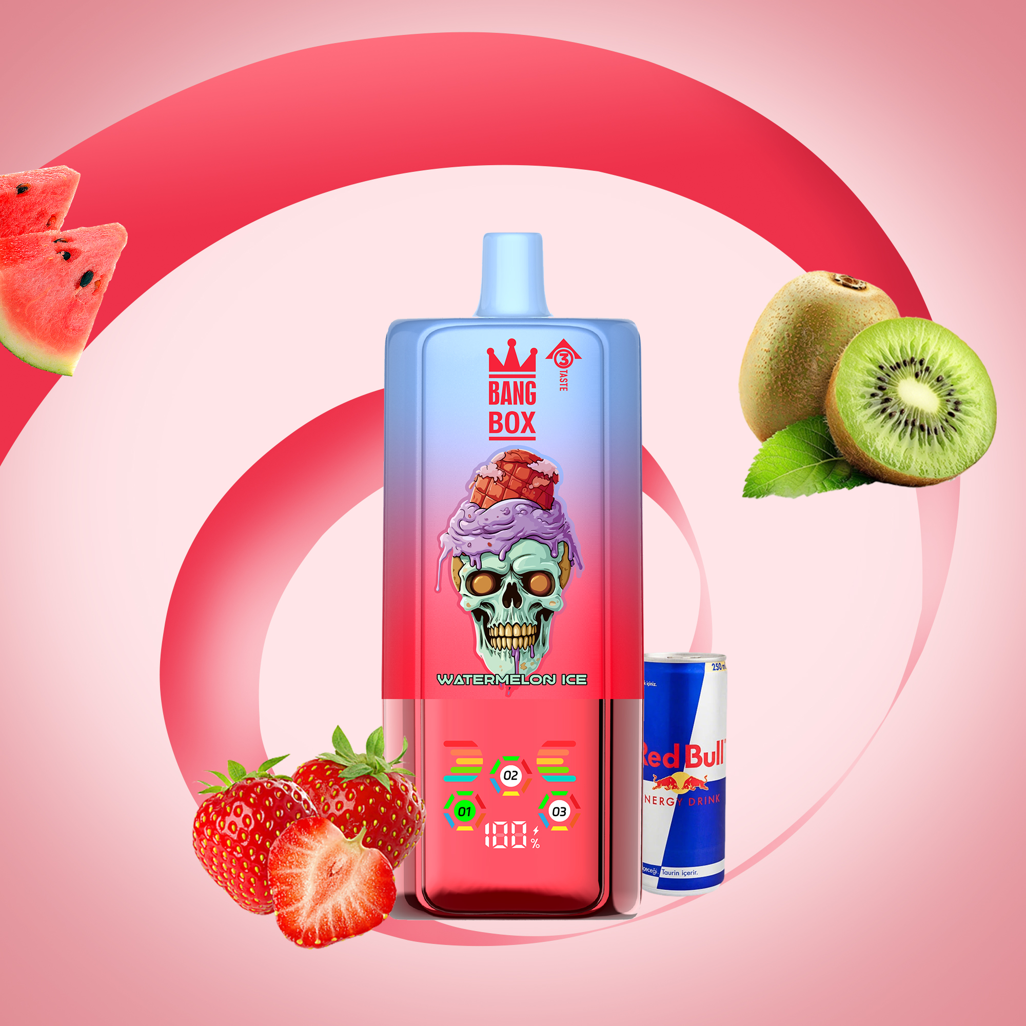 BANG BOX 80000 Puffs 3 in1 Flavor Disposable Vape - Watermelon Ice + Red Bull + Strawberry Kiwi