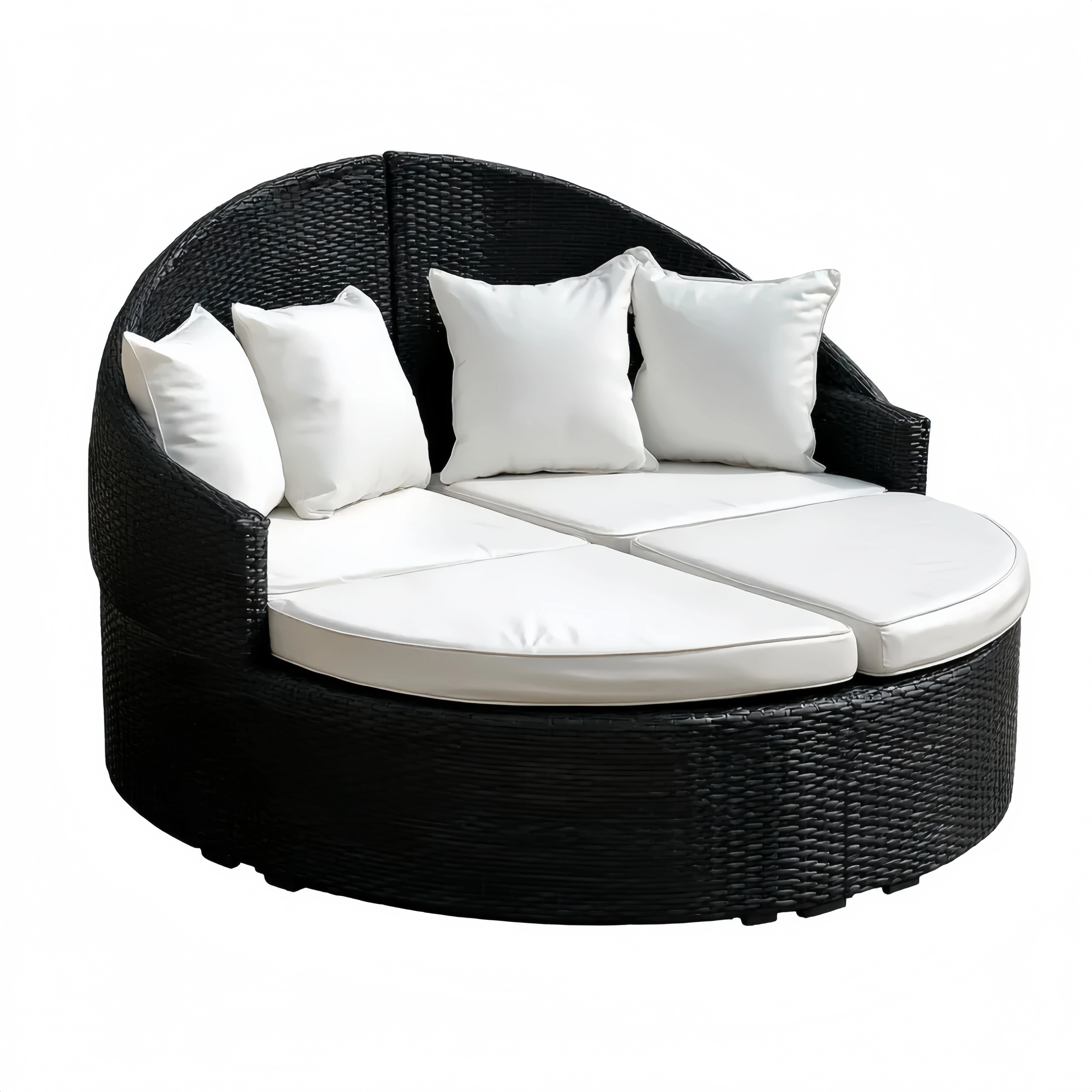 Runde Gartenliege Polyrattan 160x160x80 cm Schwarz/Weiß - Entspannungsdesign