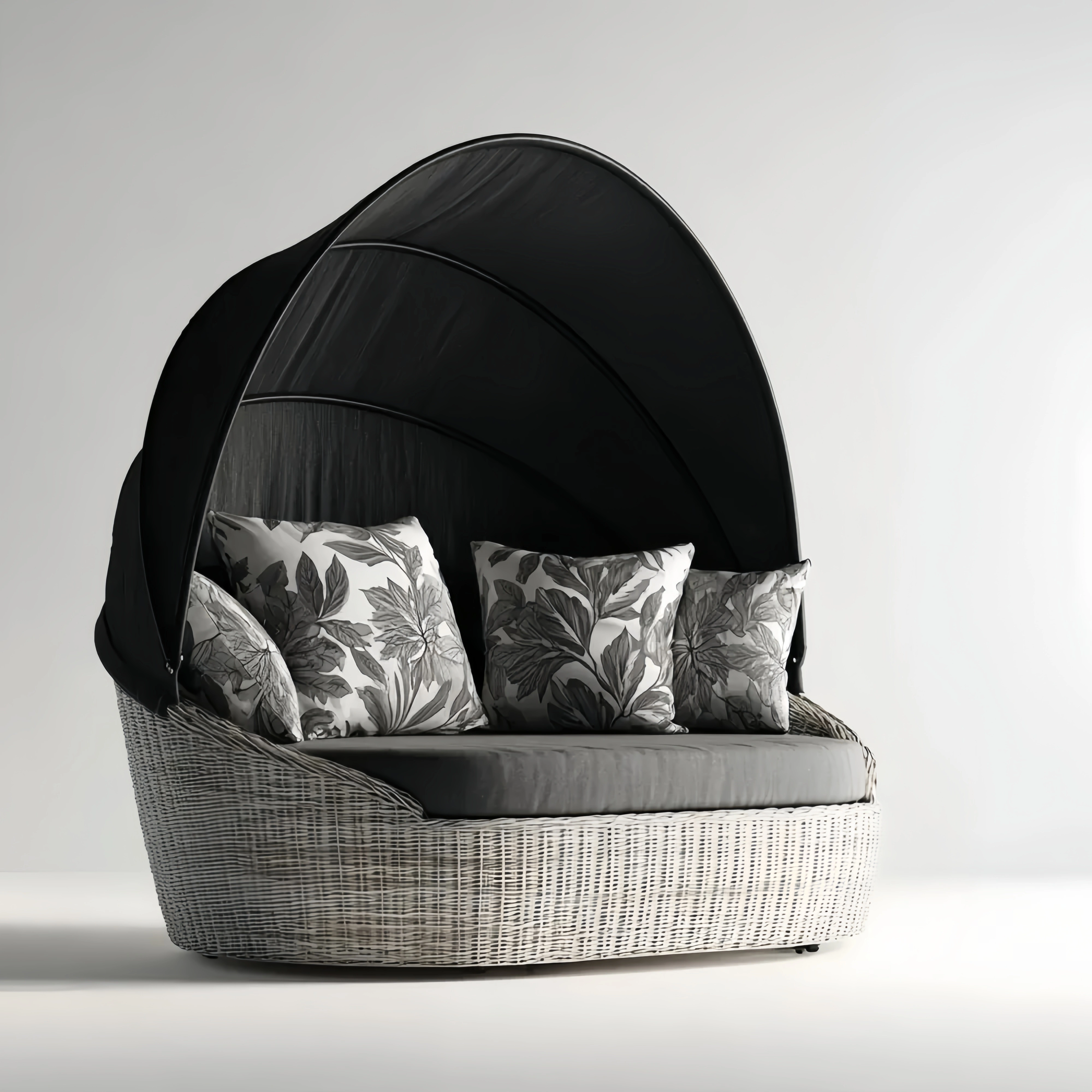 Gartenliege Polyrattan 200x150x160 cm – Grau – Mit Verdeck