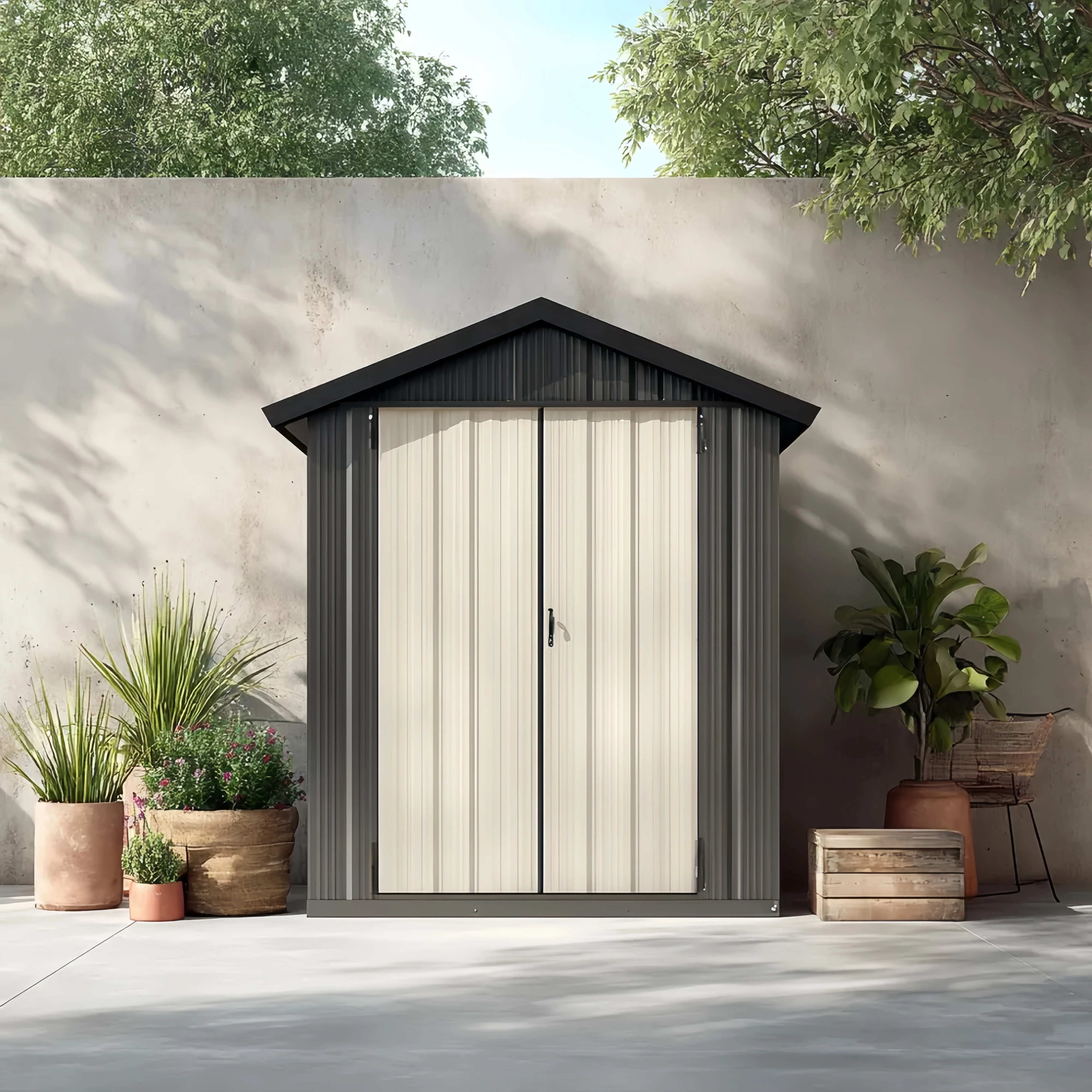 Metall Geräteschuppen 180x130x200 cm - Grau/Beige - Wetterfest
