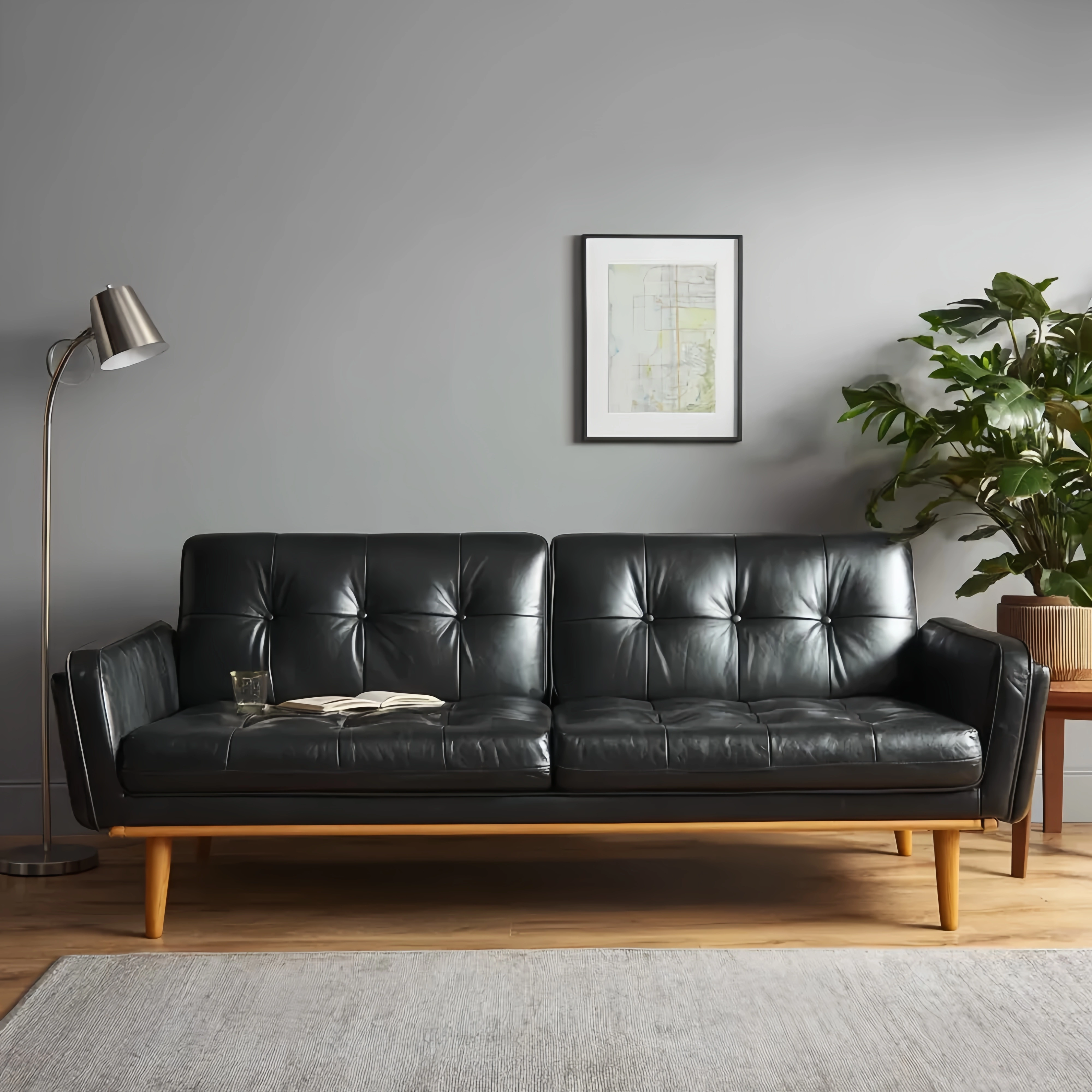 2-Sitzer-Sofa Leder 200x90x85 cm – Schwarz – Skandinavisches Design