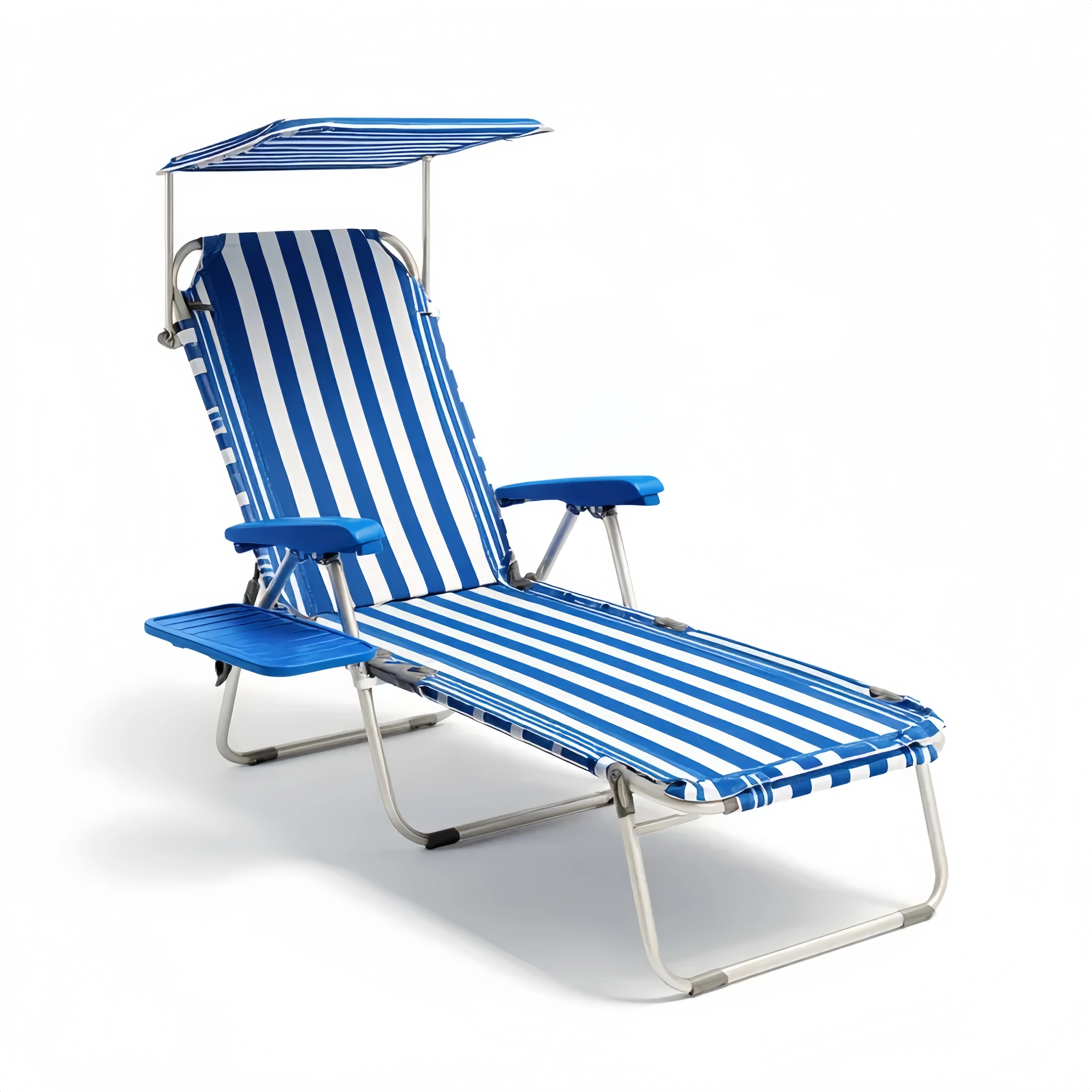 Gartenliege Klappbar Aluminium 190x60x30 cm Blau-Weiß Gestreift Mit Verstellbarem Sonnendach