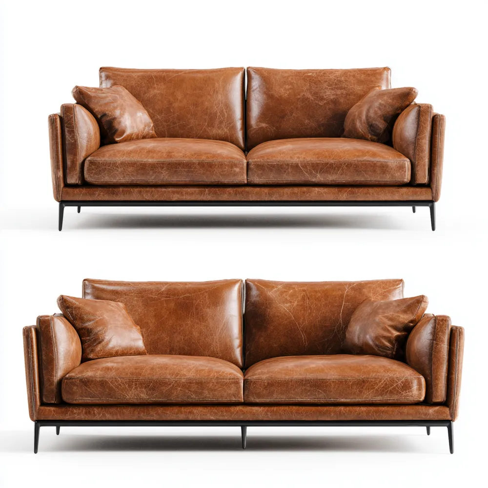 Ledersofa-Set 2-tlg - Braun - Modernes Design 210x90x85 cm