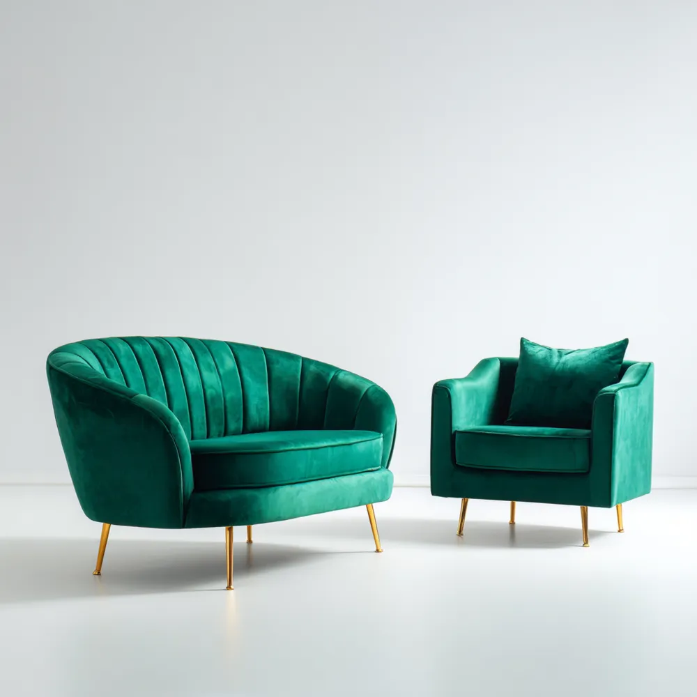 Sofa-Set Samtbezug 150x85x78 cm - Grün - Retro Design