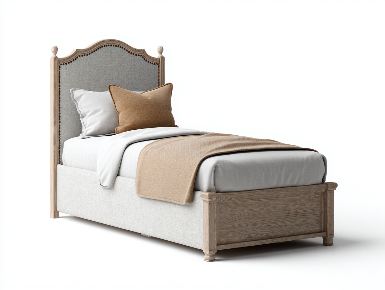 Letto singolo in legno e tessuto 205x100x125 cm - beige - stile classico per camera da letto-Oakupio