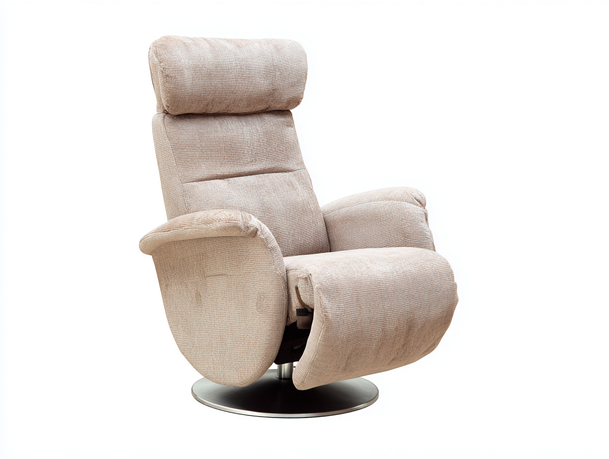 Poltrona reclinabile girevole imbottita in tessuto 90x85x110 cm - beige - design moderno - per soggiorno-Oakupio