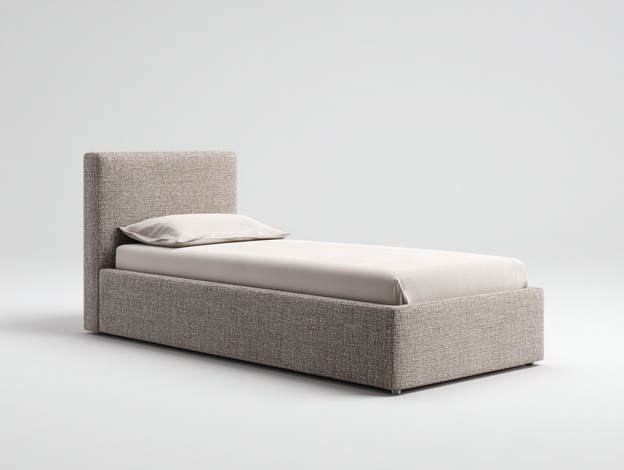 Letto singolo in tessuto imbottito 205x100x110 cm - beige - design moderno per camera da letto-Oakupio