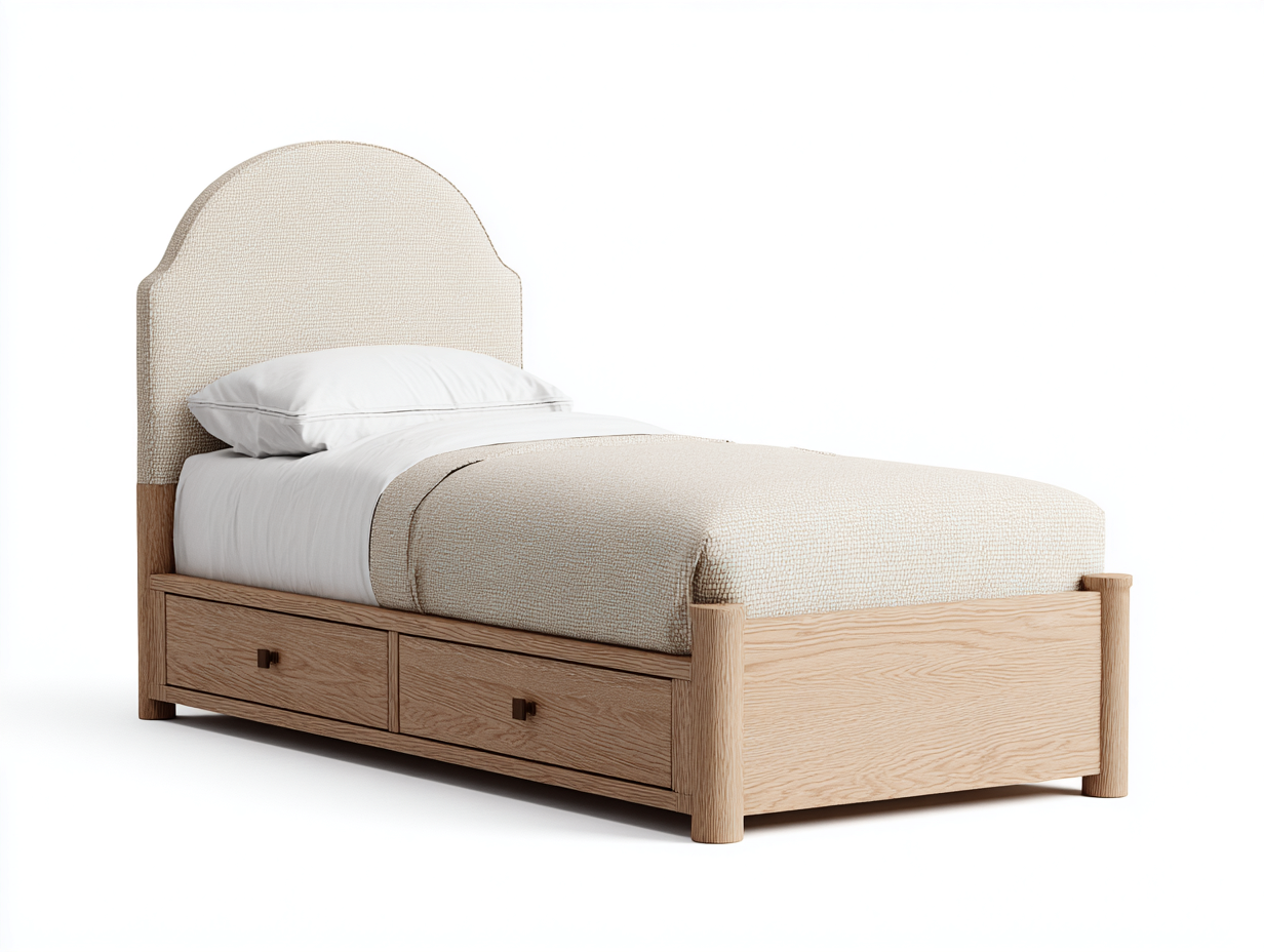 Letto singolo con cassetti in legno 200x90x110 cm - marrone-beige - design moderno - per camera da letto-Oakupio