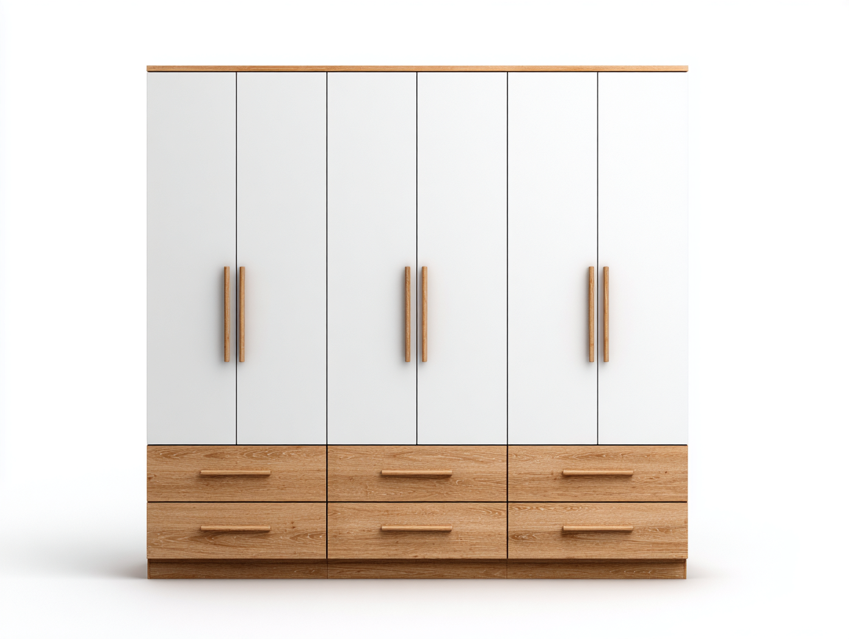 Armadio in MDF 240x60x200cm - bianco-legno naturale - design moderno per camera da letto-Oakupio