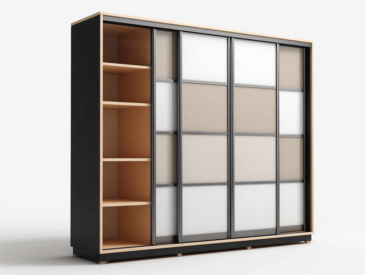 Armadio scorrevole in MDF 180x60x200cm - bianco-beige - design moderno per camera da letto-Oakupio