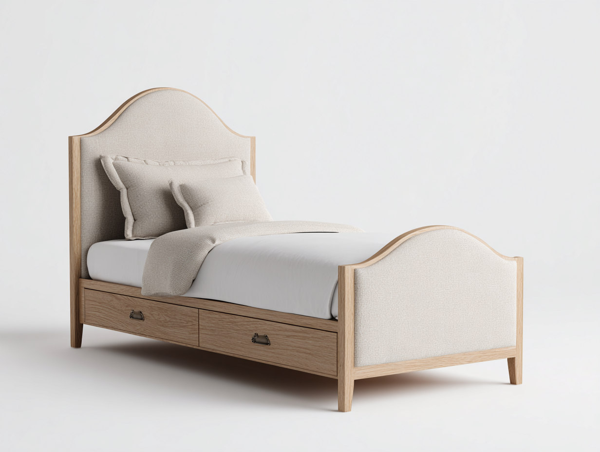 Letto singolo in legno e tessuto 200x100x110 cm - beige e naturale - stile contemporaneo-Oakupio