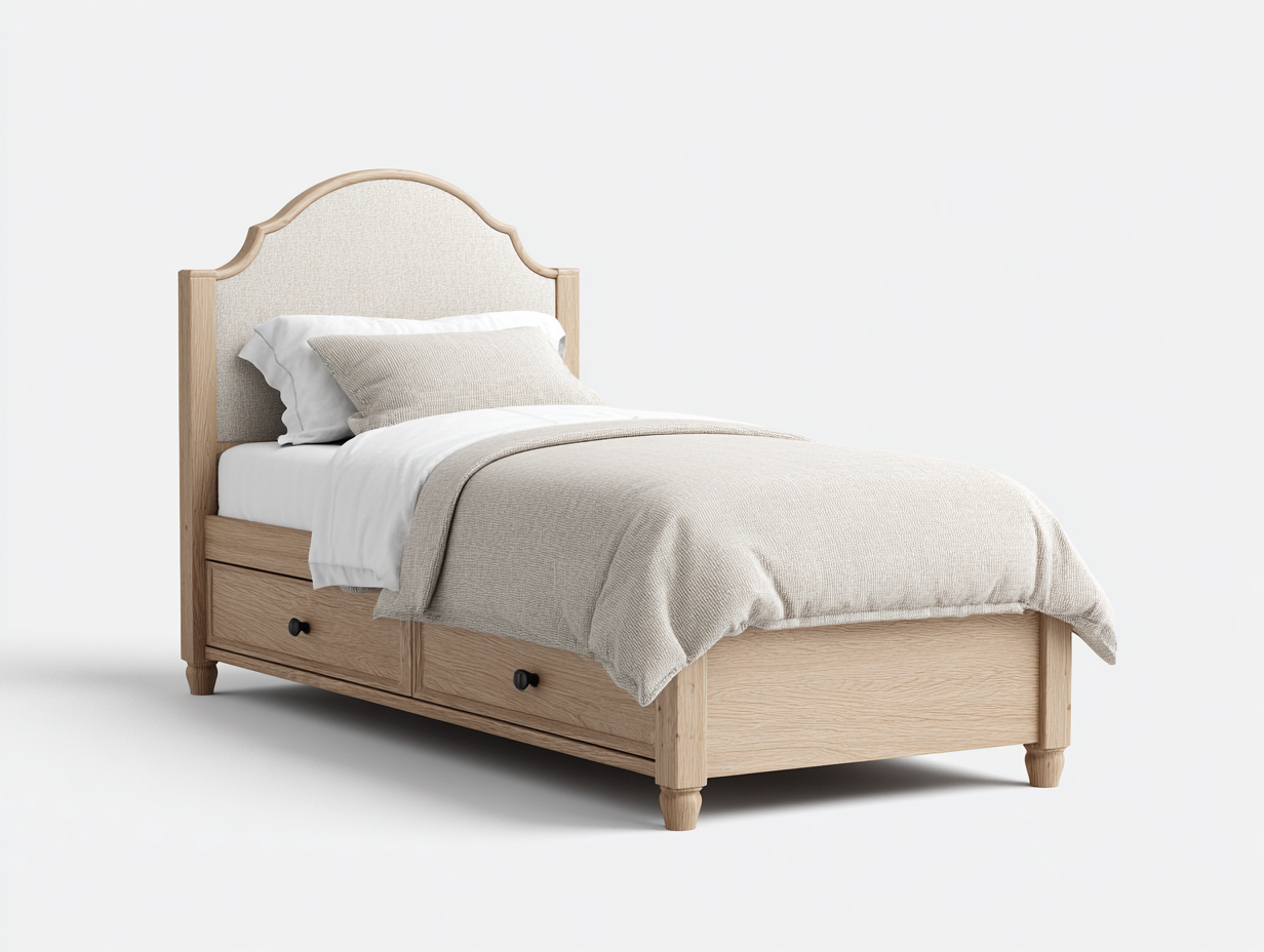 Letto singolo con testiera imbottita e cassetti 200x100x110 cm - beige-marrone - stile classico per camera da letto-Oakupio