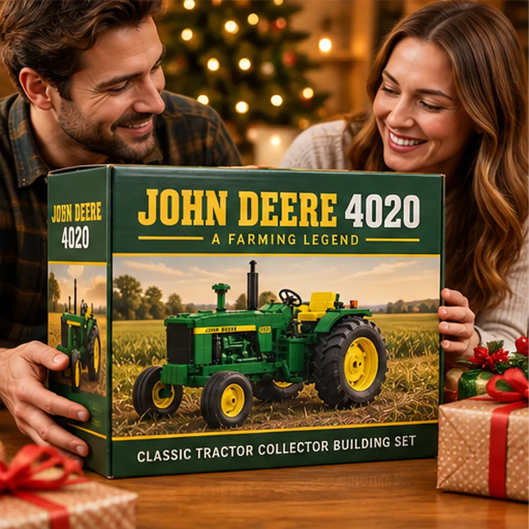 Complete John Deere 4020 brick-built tractor with green body, yellow seat and large rear agricultural tires