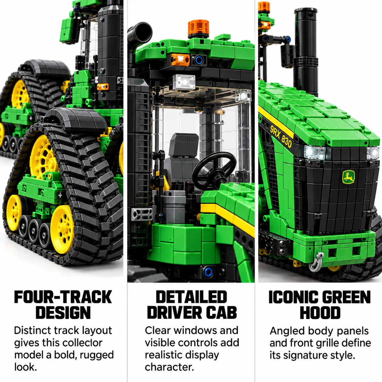 9RX 830 tractor brick model cab and track details