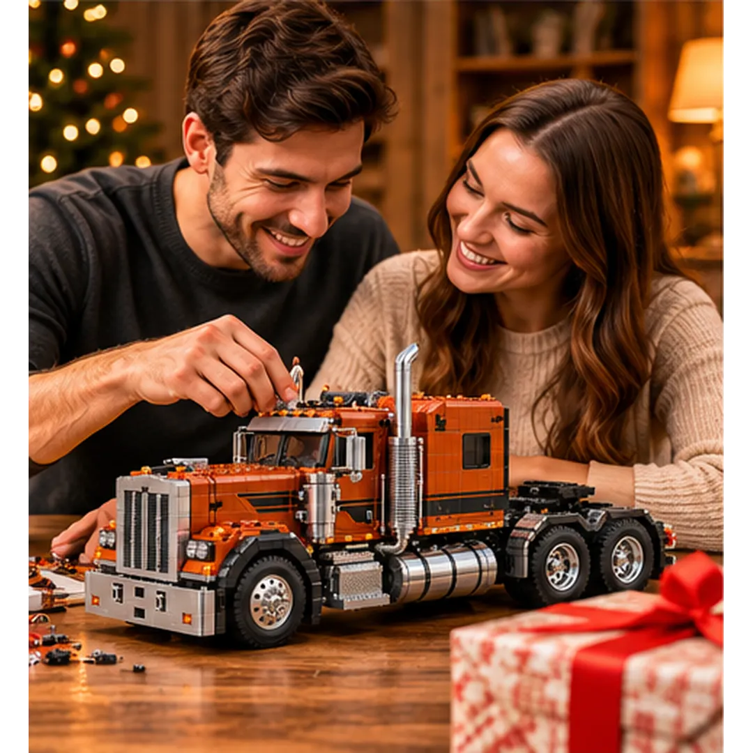 Heavy-haul truck collector building set presented as a gift for a machinery enthusiast