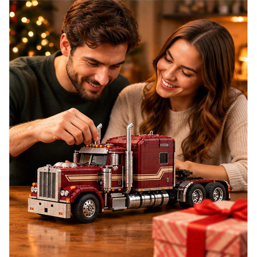 Classic long-hood semi-truck building set presented as a gift for a truck enthusiast