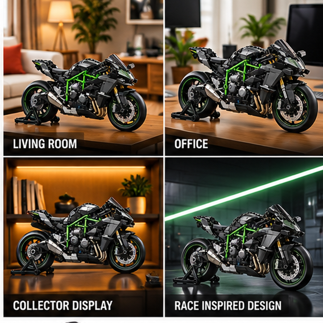 Complete black and green H2R motorcycle building model