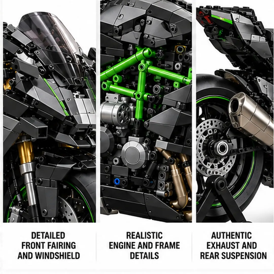 H2R motorcycle fairing frame engine exhaust and wheel details