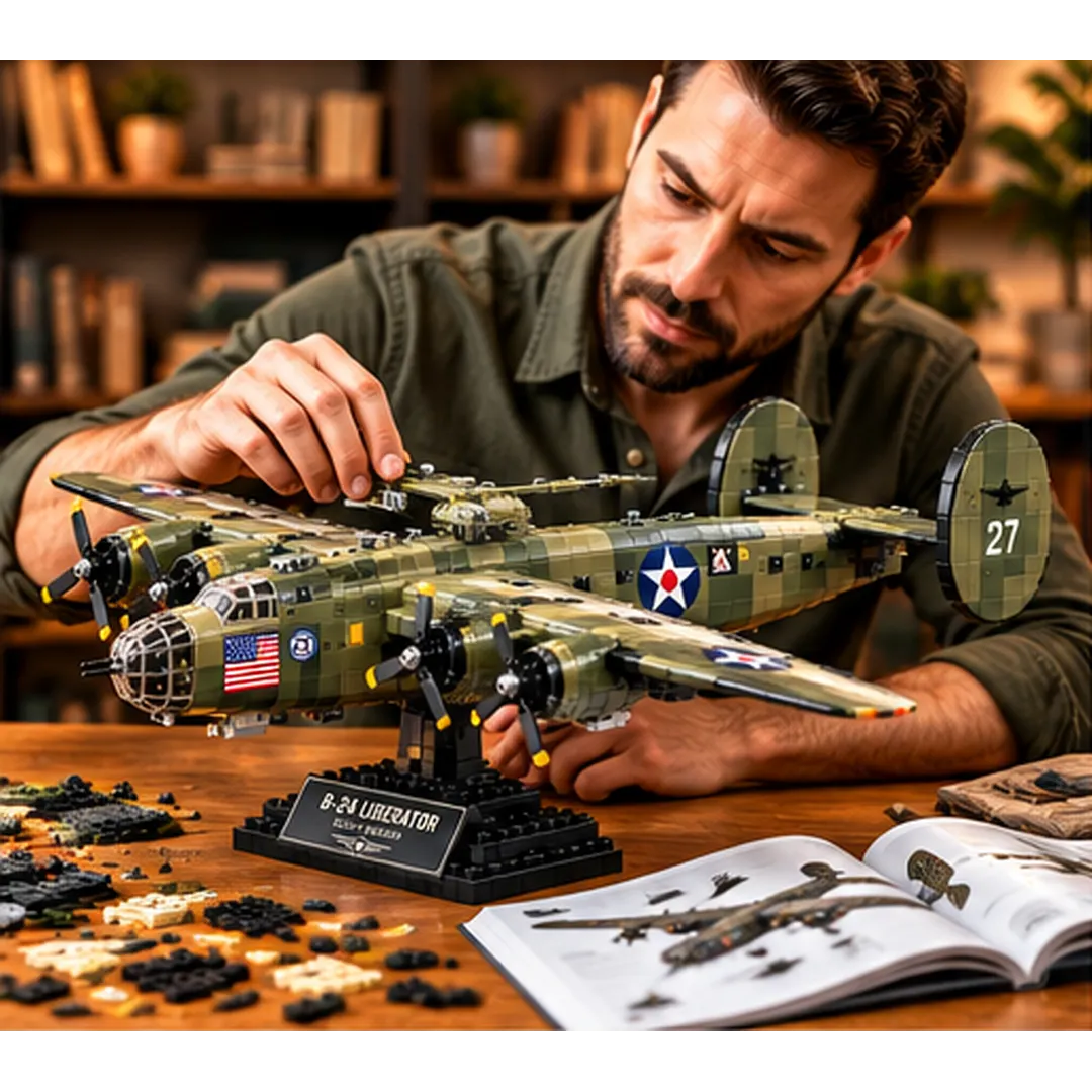 B-24 Liberator collector building set gift-box image with a smiling couple