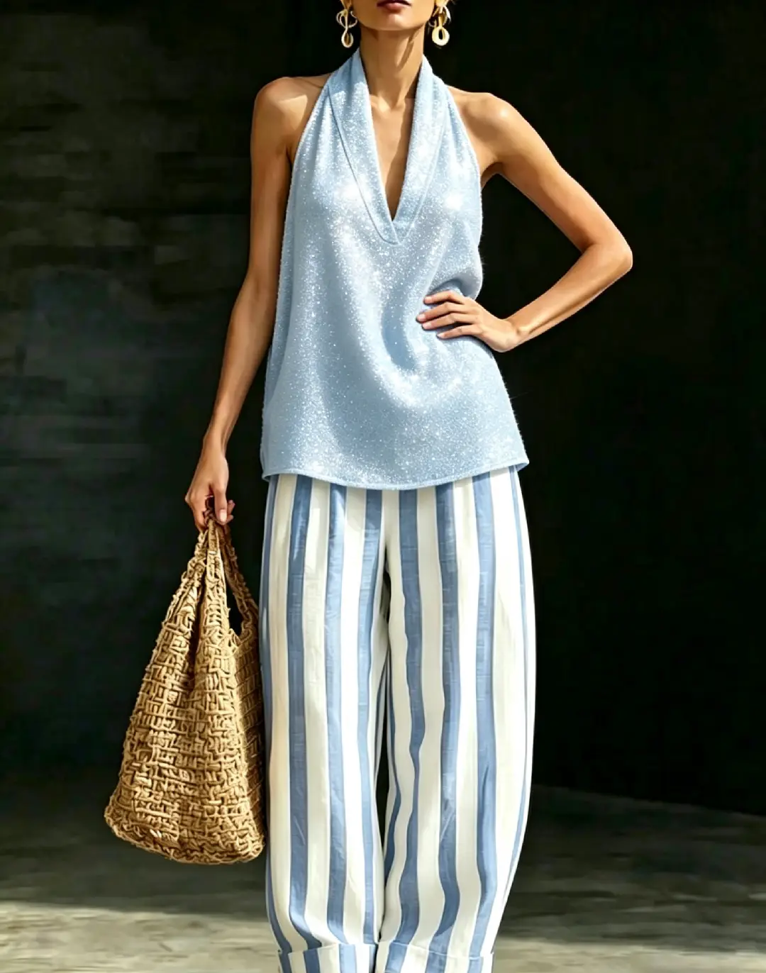 [Copy]Plus Size Friendly Classic Cozy Striped Cotton-linen Two-piece Set