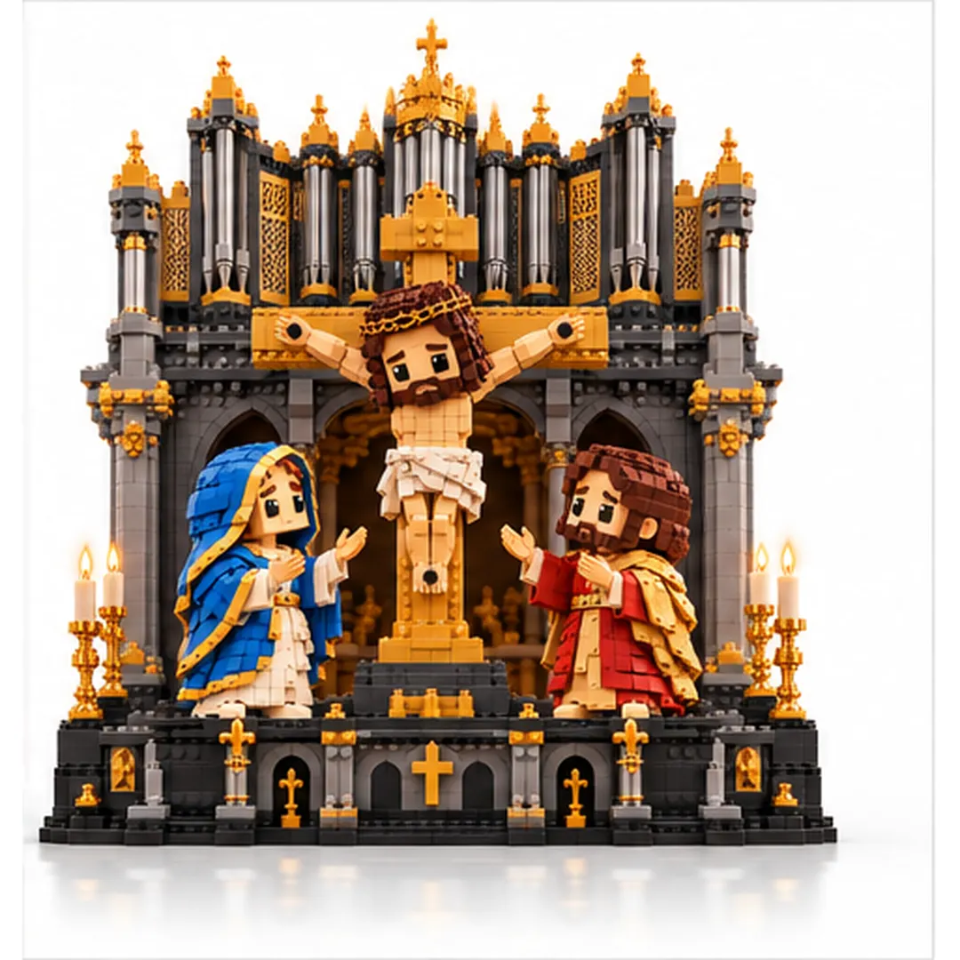 Close-up details of the Crucifixion Cathedral building set