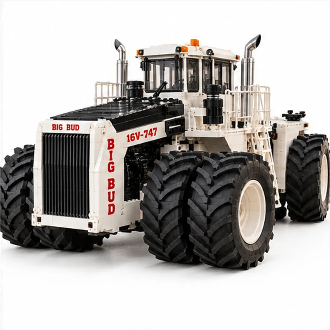 Big Bud 16V-747 brick-built tractor with collector box in an American farm setting