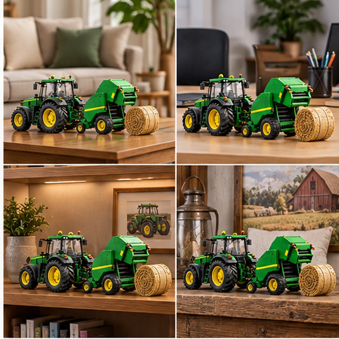 Tractor and round baler farm collector display