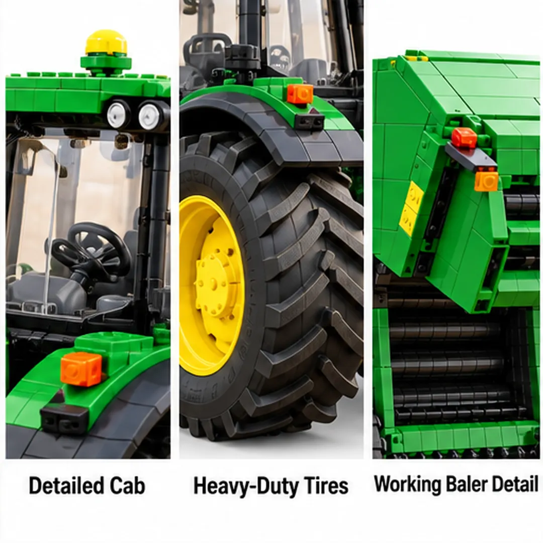 Tractor cab round baler pickup and bale chamber details