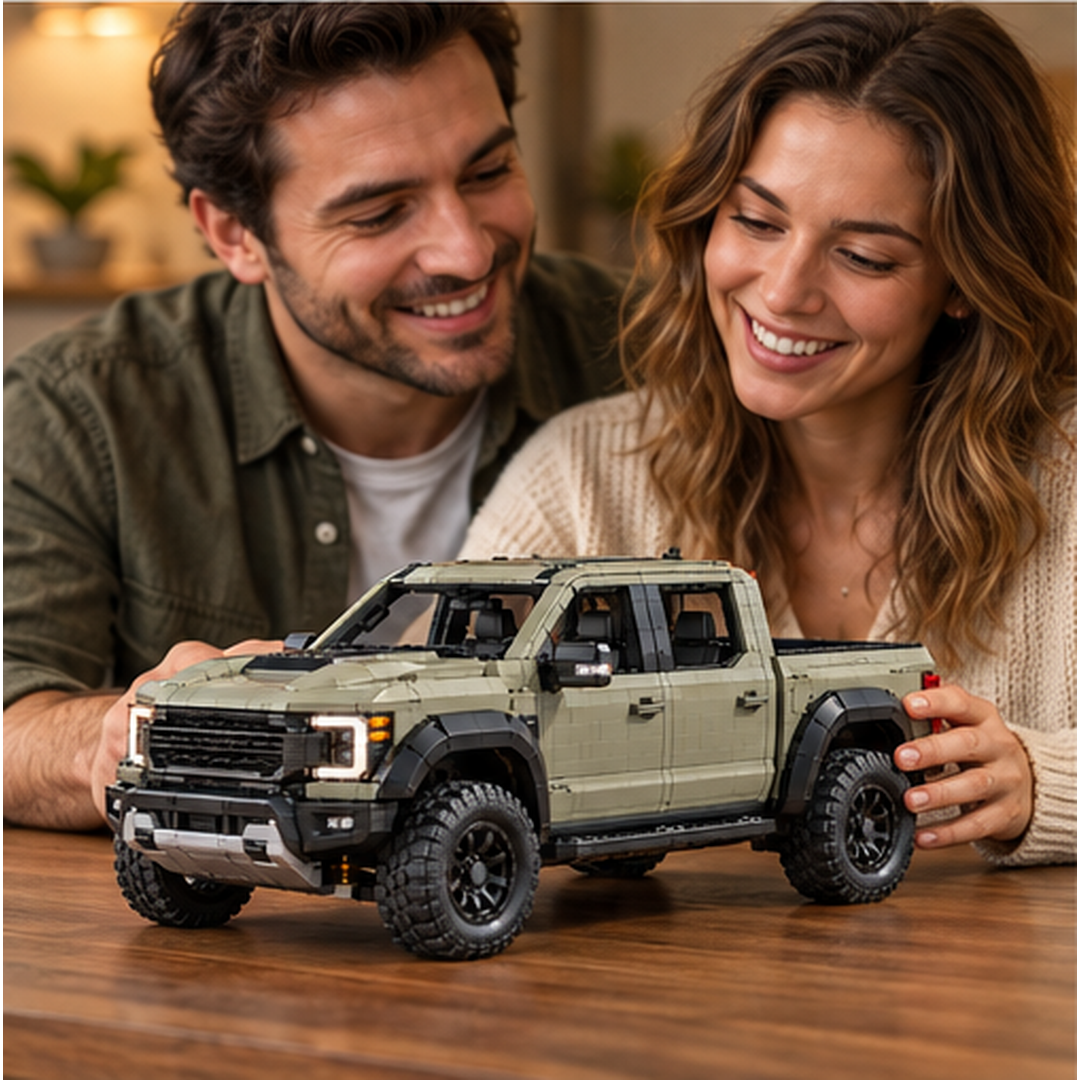 Smiling couple enjoying the olive-toned brick-built pickup together at a table