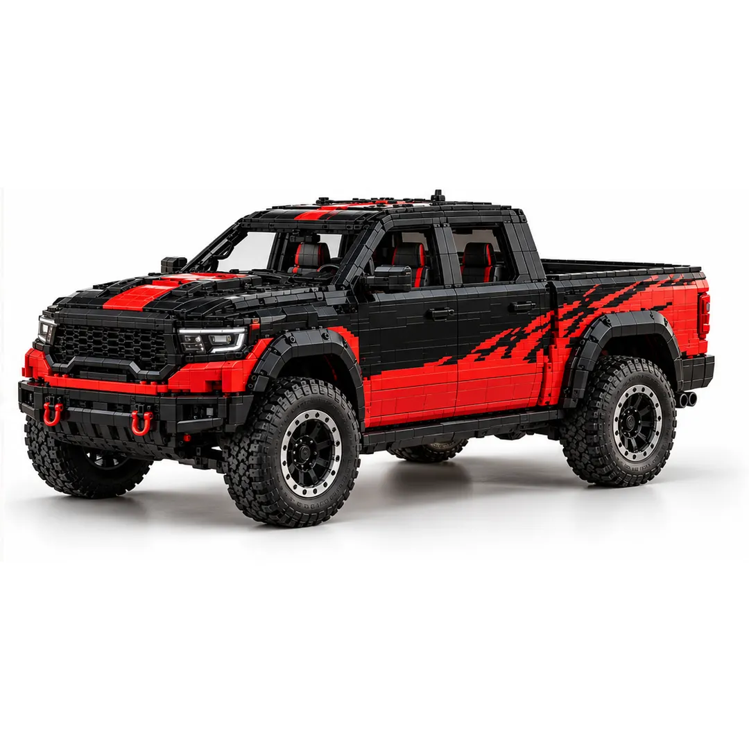 RAM TRX building model close-up showing grille, engine-inspired details, and cab interior