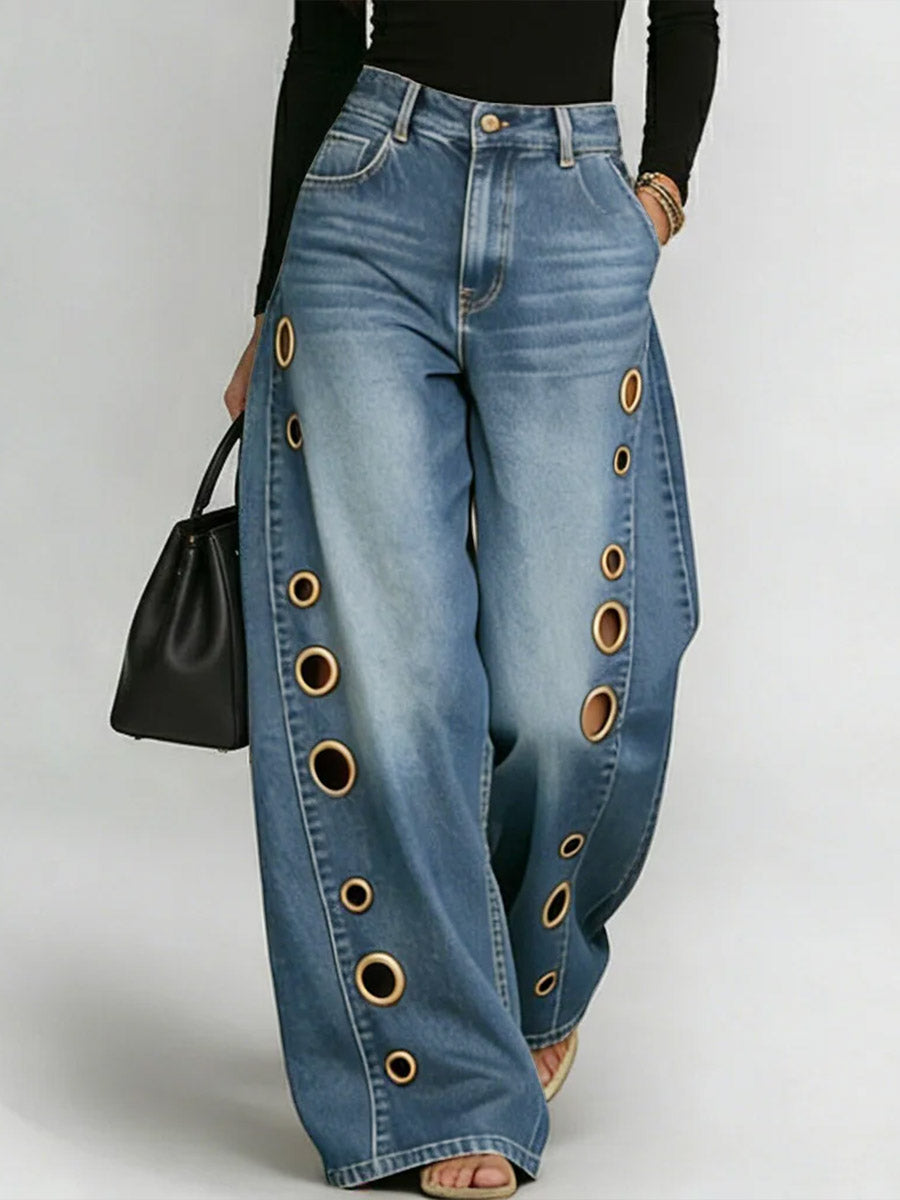 Women's New High-waisted Casual Loose Wide-leg Jeans