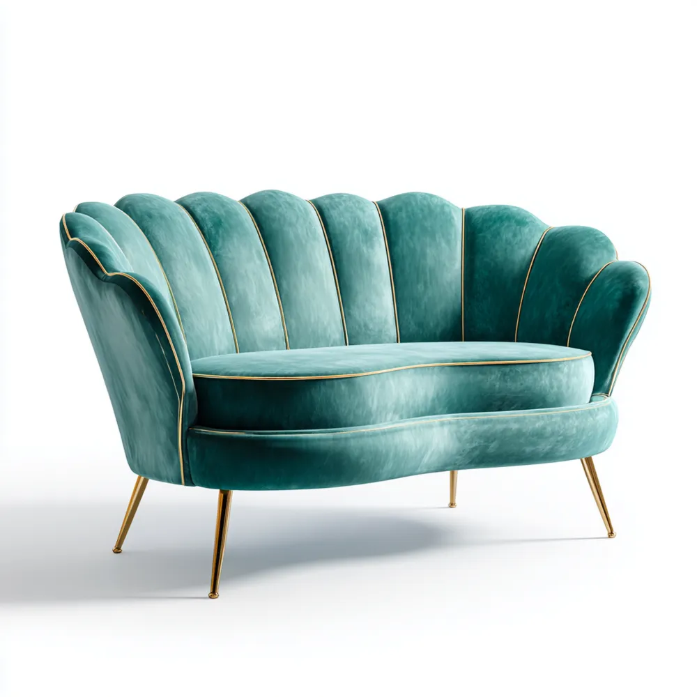 2-Sitzer-Sofa Samtpolster 160x85x80 cm - Blaugrün - Muschelform