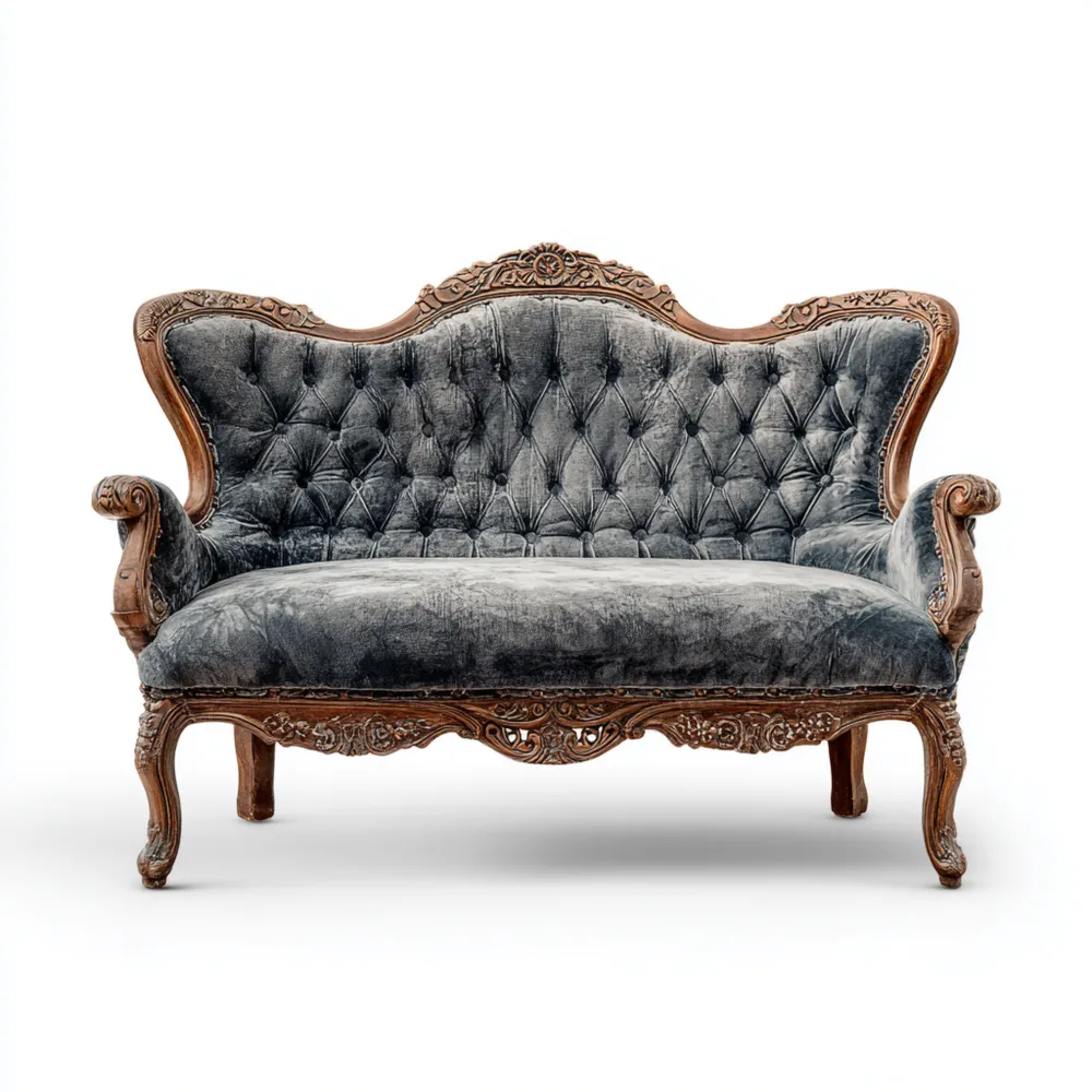 2-Sitzer-Sofa 150x80x100 cm Samtpolsterung Massivholzrahmen - Dunkelgrau - Barockstil