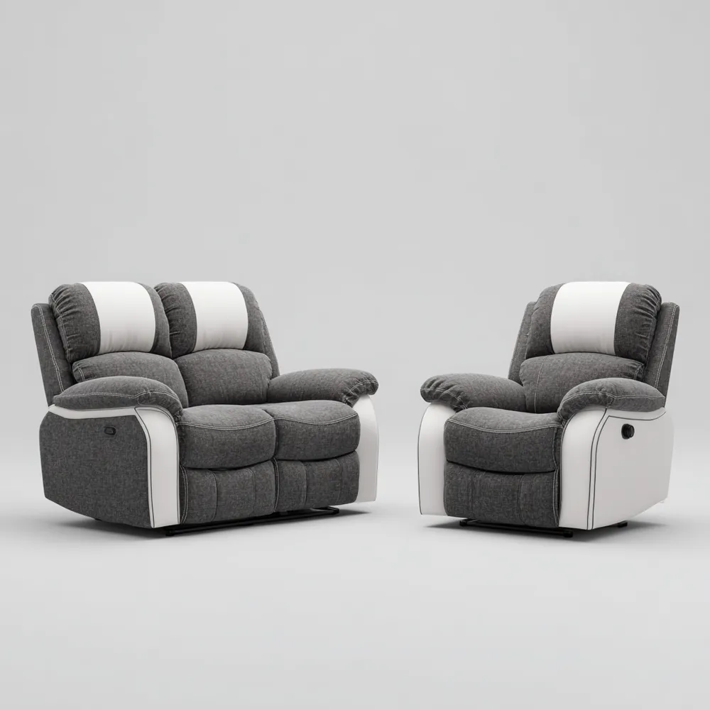 Sofa-Set Stoffpolsterung 2-Sitzer und Sessel – Dunkelgrau/Weiß – Modernes Design 150x95x100 cm