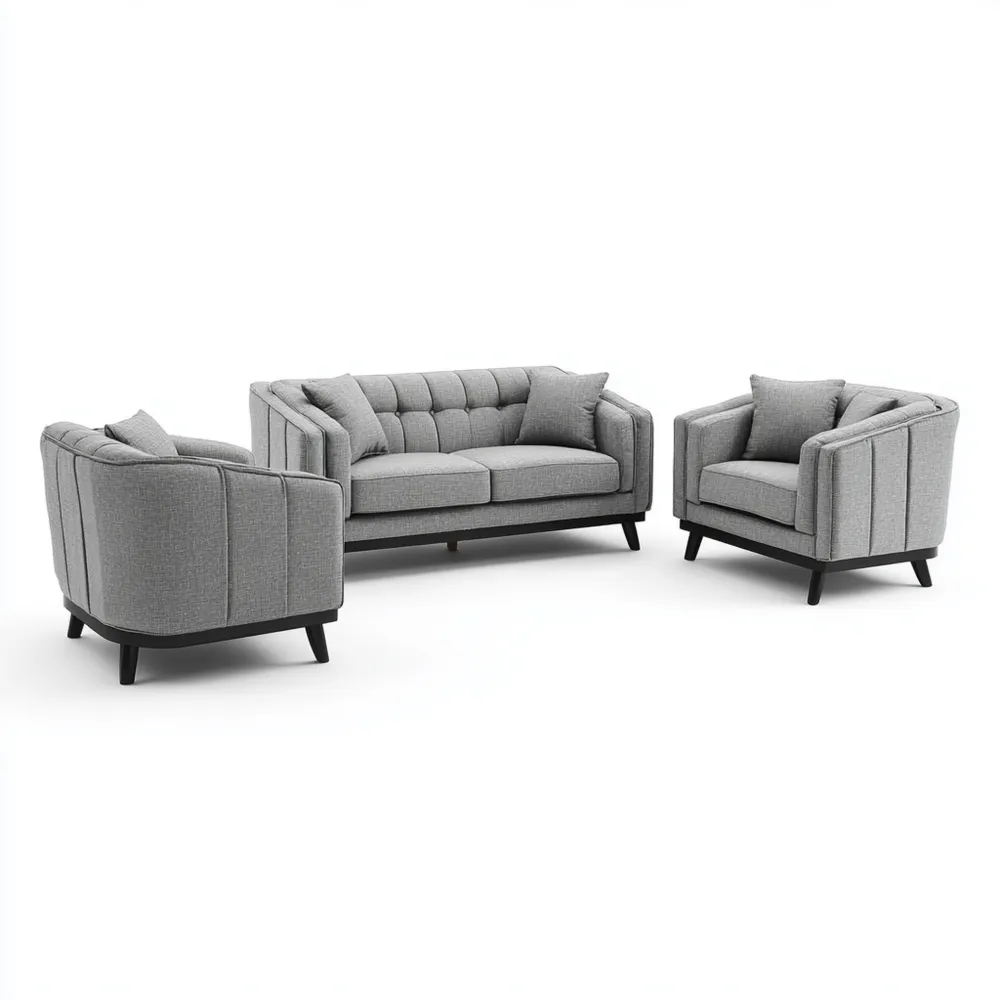 Sofagarnitur Stoff 210x90x85 cm – Hellgrau – Modernes Design