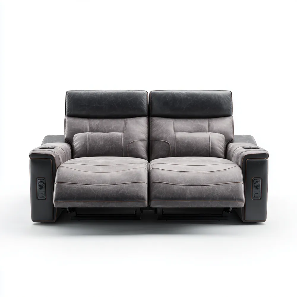 2-Sitzer-Sofa Echtleder 160x98x82 cm – Dunkelgrau/Schwarz – Moderne Relaxfunktion