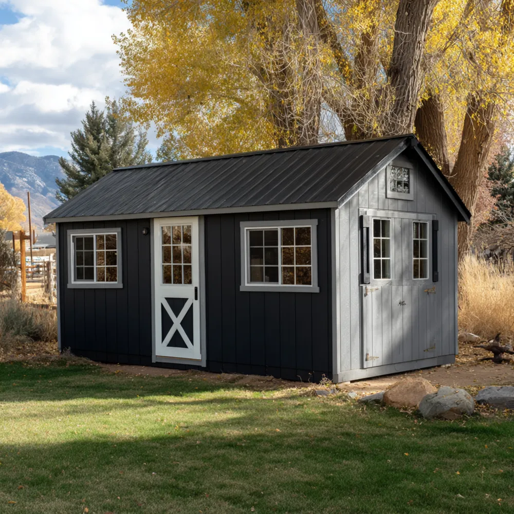 Geräteschuppen Holz 300x250x220 cm - Schwarz/Grau - Klassischer Stil