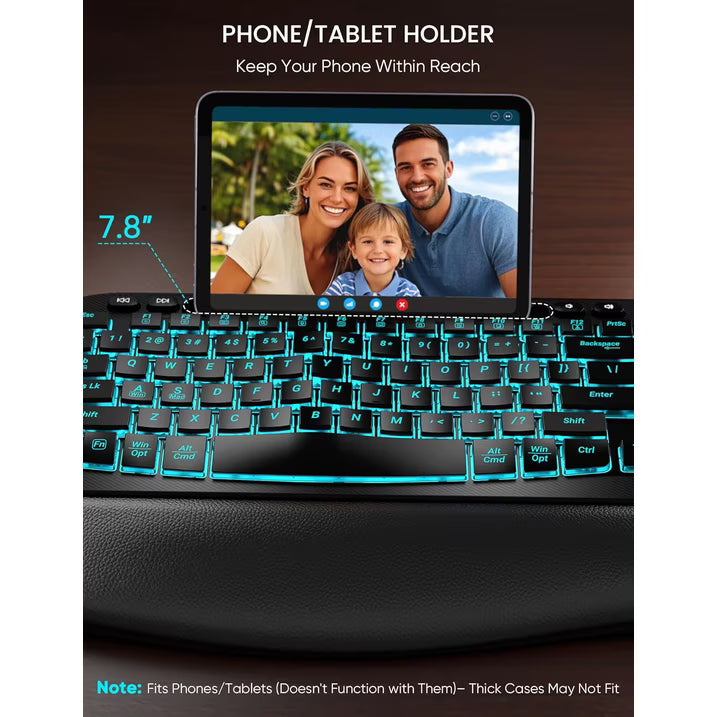 Ensemble clavier et souris sans fil ergonomique rechargeable rétroéclairé RGB avec repose-poignets, 2,4 GHz
