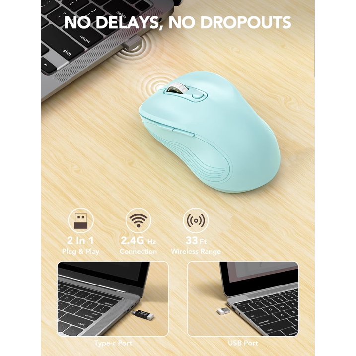 Souris informatique sans fil ergonomique silencieuse, 3 niveaux de DPI – bleu