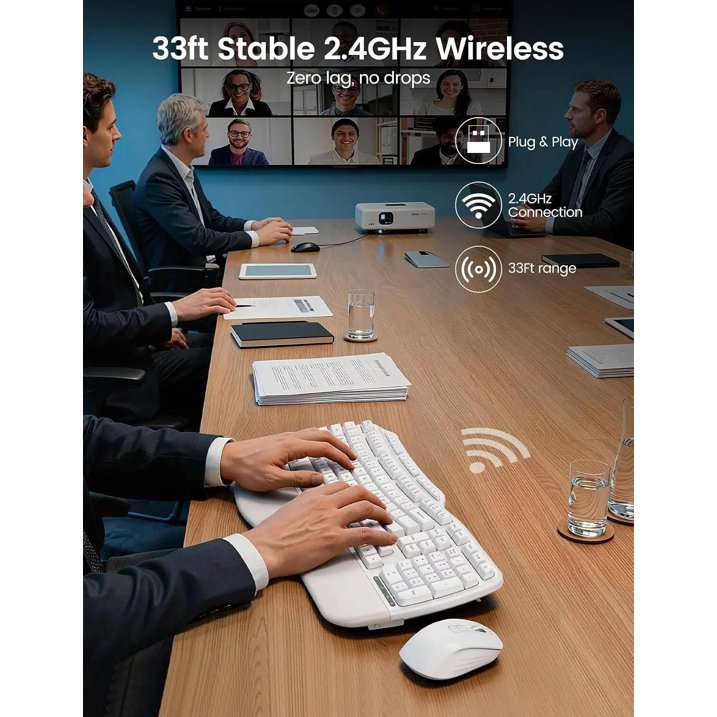 Ensemble clavier et souris sans fil ergonomique avec repose-poignets, 2,4 GHz, 3 niveaux de DPI