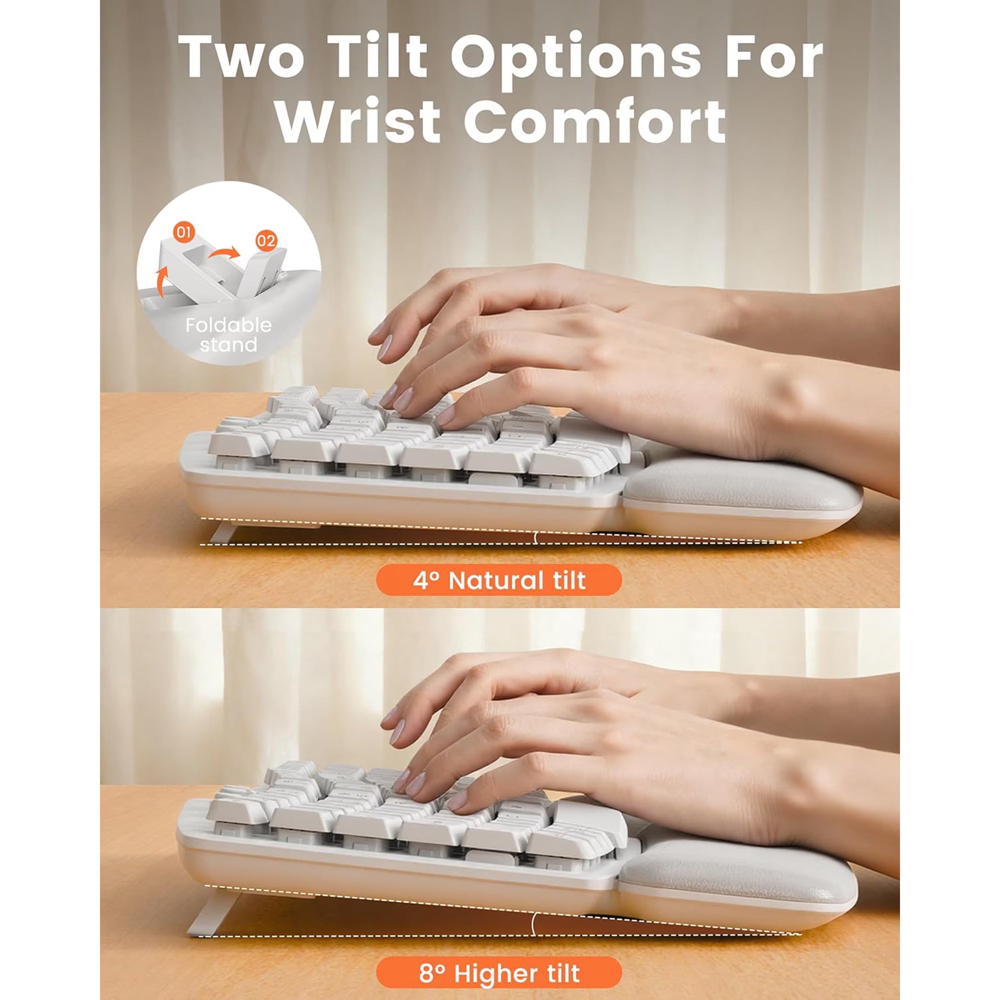 Ensemble clavier et souris sans fil ergonomique silencieux avec repose-poignets, 3 niveaux de DPI – blanc