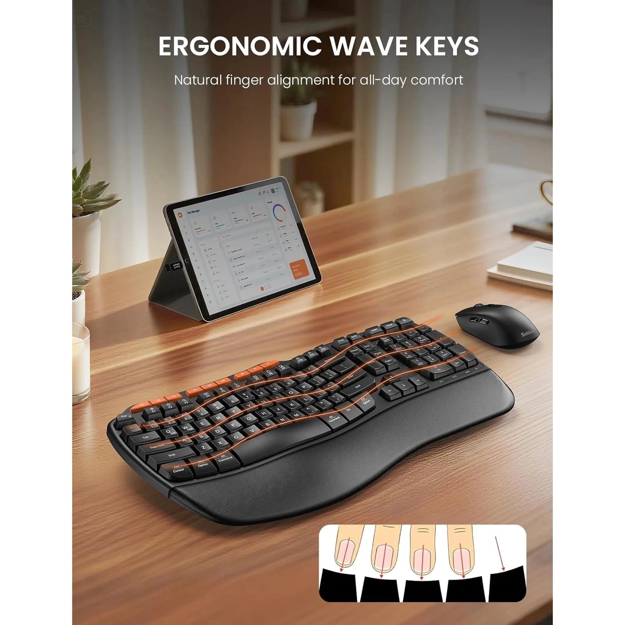Ensemble clavier et souris sans fil ergonomique avec repose-poignets, 2,4 GHz, 3 niveaux de DPI