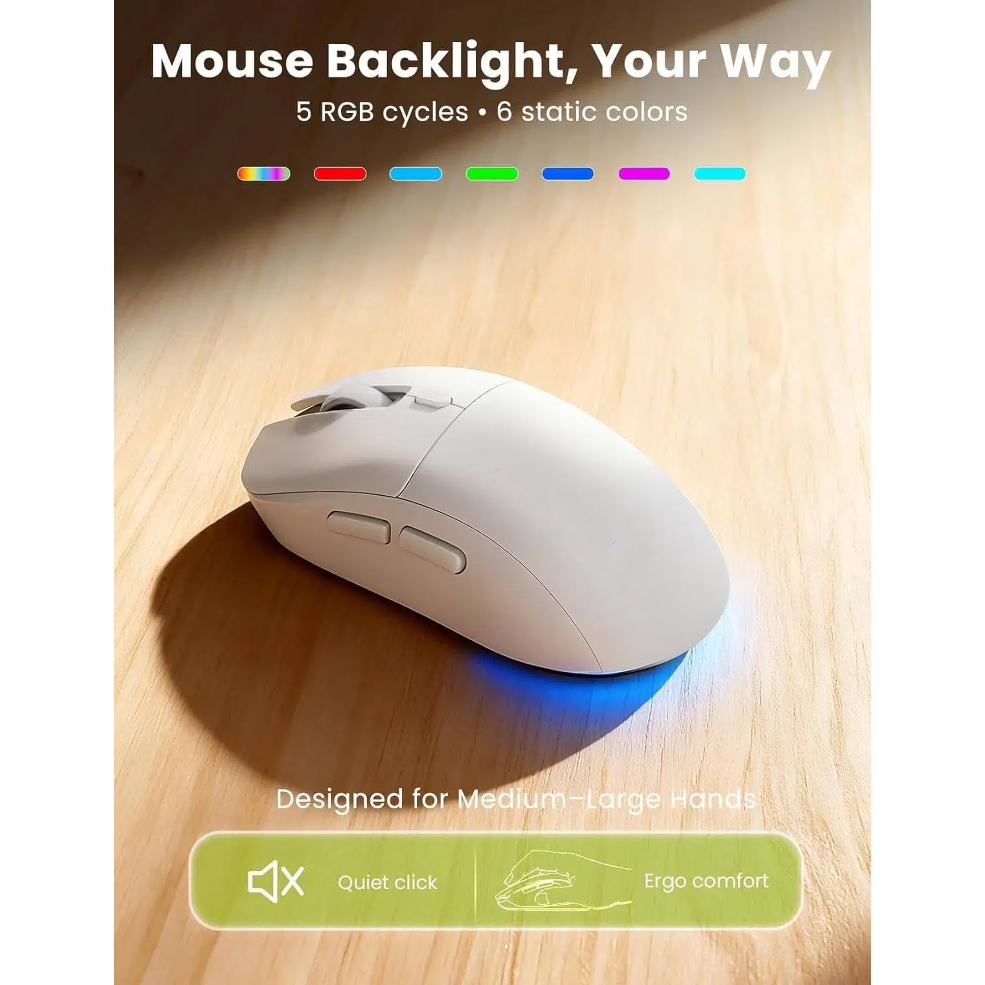 Ensemble clavier et souris sans fil ergonomique rechargeable rétroéclairé RGB avec repose-poignets, 4000mah, 2,4 GHz