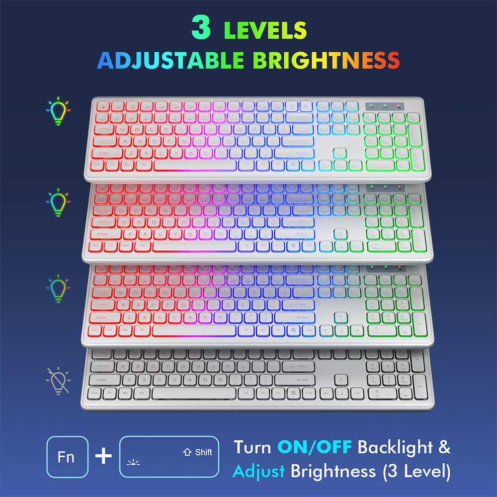 Ensemble clavier et souris sans fil rechargeable rétroéclairé RGB silencieux avec repose-poignets, 2,4 GHz, 112 touches – noir