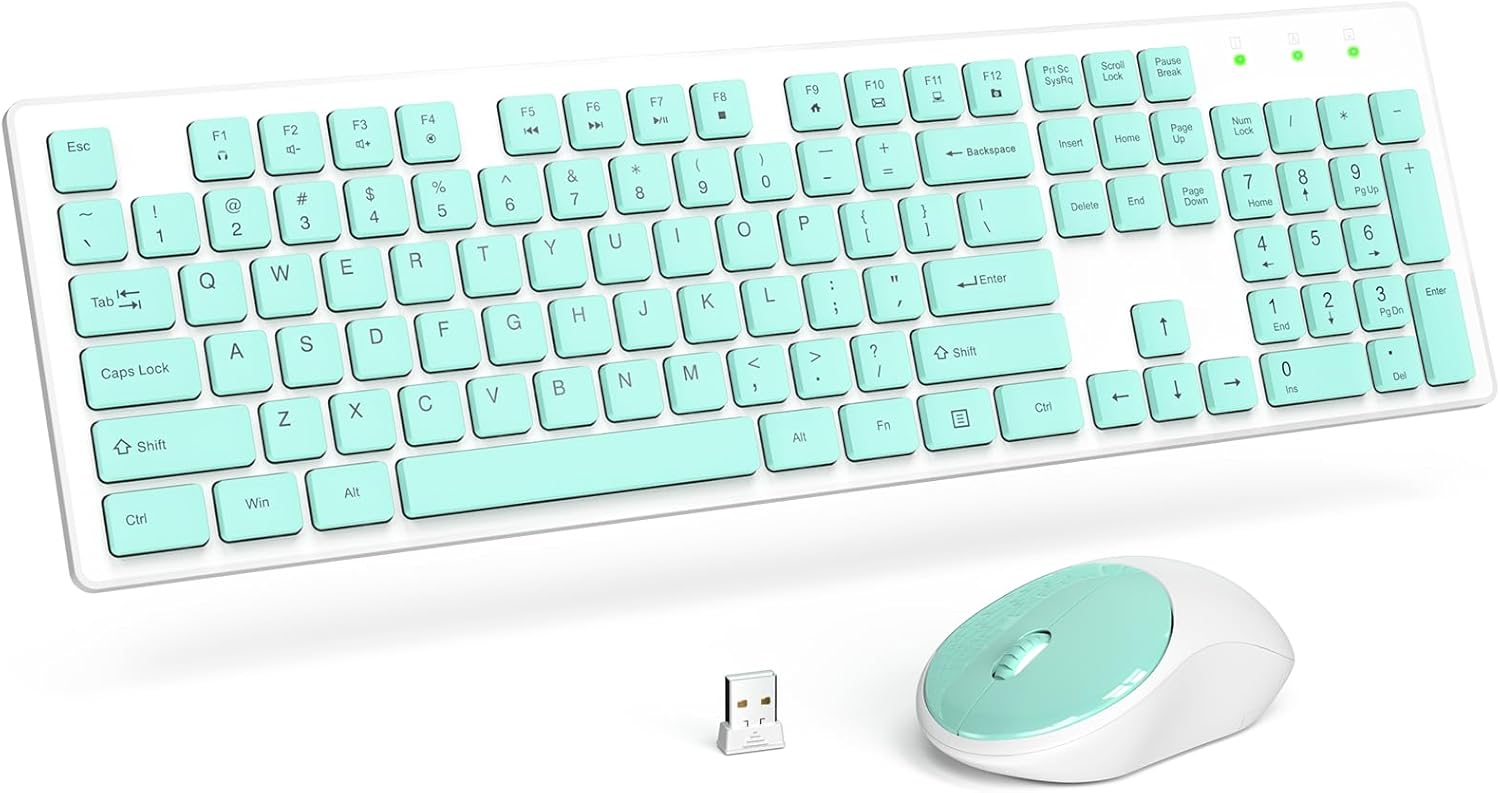 Ensemble clavier et souris sans fil silencieux, 2,4 GHz – vert