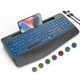 Clavier sans fil ergonomique rechargeable rétroéclairé avec repose-poignets avec support pour téléphone, 2,4 GHz – noir