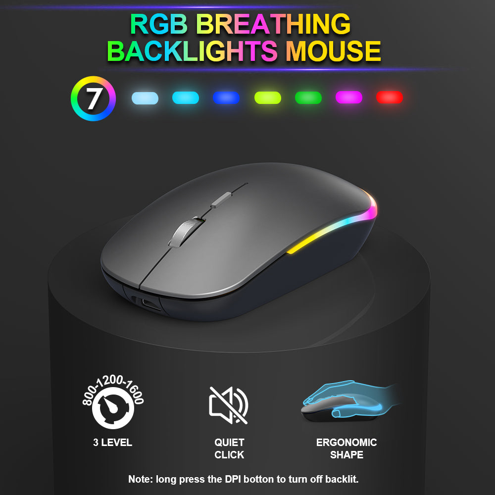 Ensemble clavier et souris sans fil rechargeable rétroéclairé RGB silencieux, 2,4 GHz – blanc